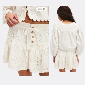 Free People White Eyelet Mini Skirt with Buttons *BRAND NEW WITH TAGS Sz Small